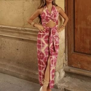 NWT Zara Multicolored Haltertop Front Tie Midi Dress